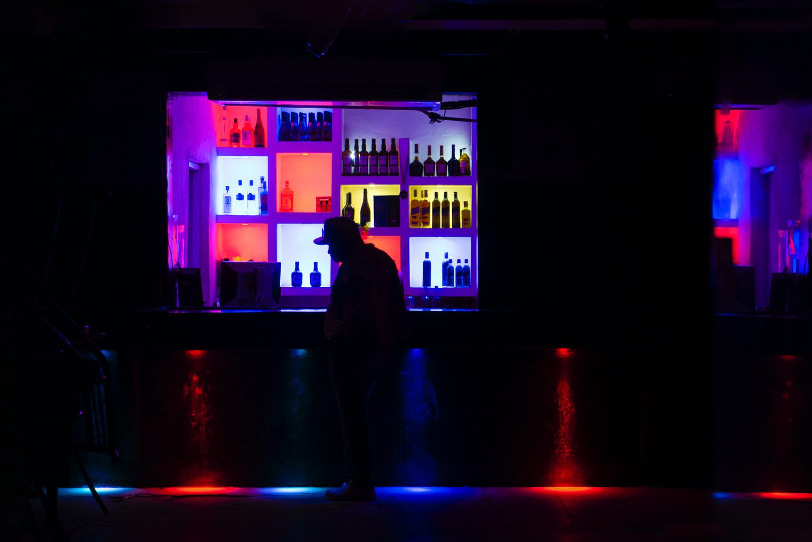 Bright coloured lights on a stage screen at night — Punta Cana